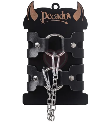 Наручники-браслеты из двух ремней Pecado BDSM черные фото 6