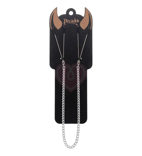 Зажимы-вилки на соски с цепочкой Pecado BDSM серебряный фото 2