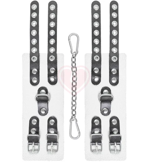 Белые кожаные наручники с двумя чёрными ремнями Crazy Handmade фото 2