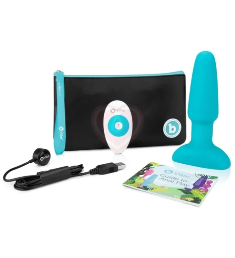 Анальная вибропробка с ротацией b-Vibe Rimming 2 голубая фото 4