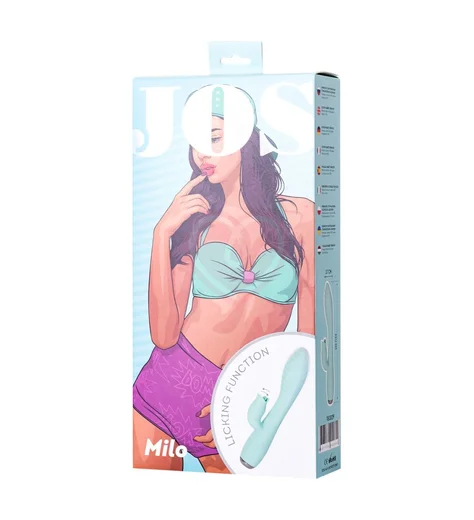 Вибратор с клиторальным стимулятором и язычком Jos Milo бирюзовый фото 2