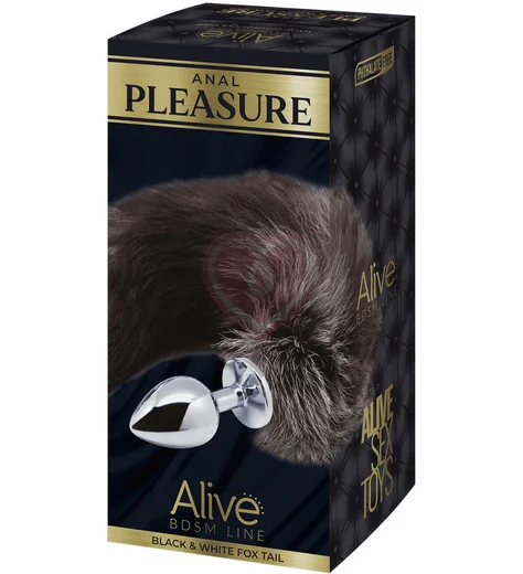 Анальная пробка Alive Black And White Fox Tail S с пушистым хвостом фото 3