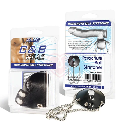 Кожаная утяжка для мошонки с металлическими цепочками Parachute Ball Stretcher фото 2