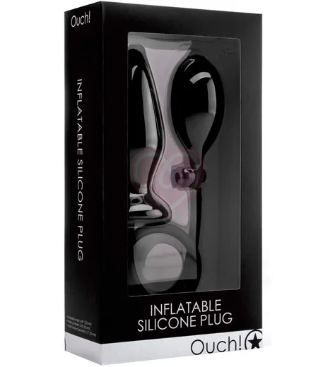 Расширяющаяся анальная пробка Ouch! Inflatable Silicone Plug чёрная фото 2