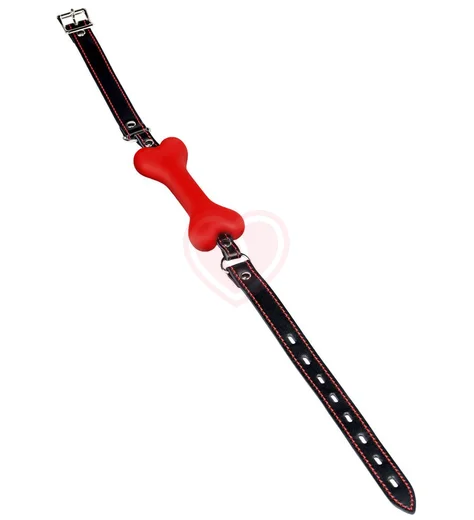 Кляп-трензель в виде косточки с замочком ToyFa Theatre красный фото 3