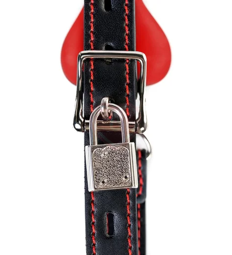 Кляп-трензель в виде косточки с замочком ToyFa Theatre красный фото 4