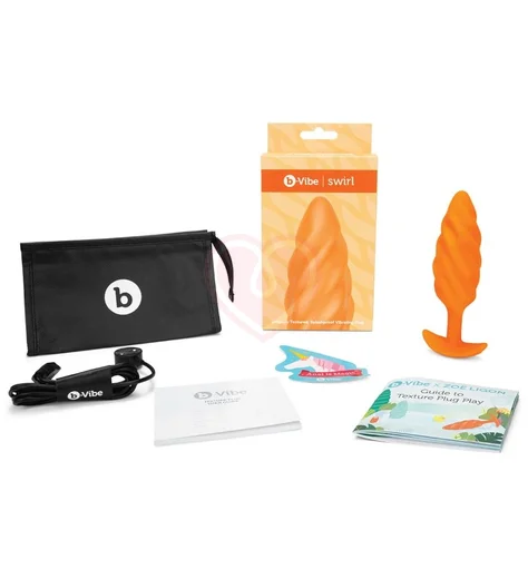 Вибропробка со спиральным рельефом b-Vibe Swirl Texture Plug оранжевая фото 5