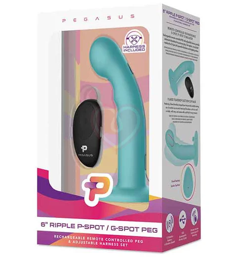 Страпон с крупной головкой Pegasus с вибрацией и пультом управления 16 см бирюзовый фото 9