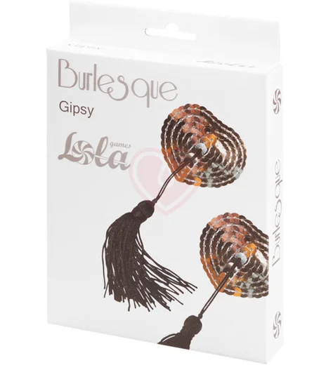 Пэстисы Burlesque Gipsy сердечки из пайеток с длинными кисточками серебряные с чёрным фото 2