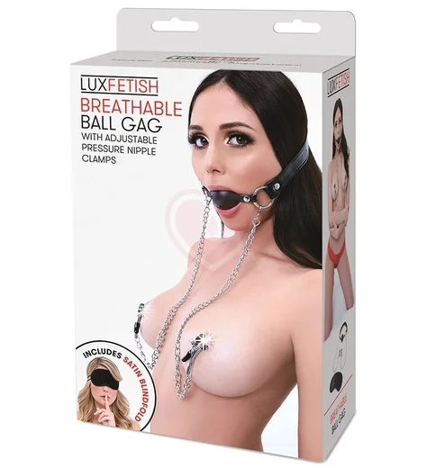 Кляп с шариком и зажимами для сосков Lux Fetish Ball Gag чёрный фото 2