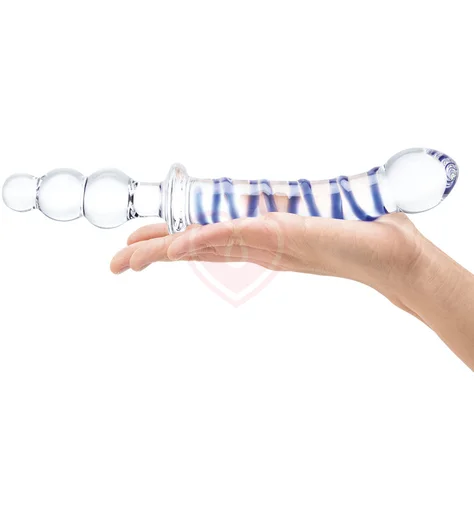 Двусторонний стеклянный рельефный фаллоимитатор Glas Twister фото 4