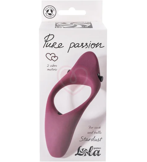 Эрекционное виброкольцо со стимуляцией промежности и клитора Pure Passion Stardust бордовое фото 2