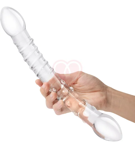 Стеклянный двусторонний фаллоимитатор Girthy Double Trouble Glass прозрачный фото 2