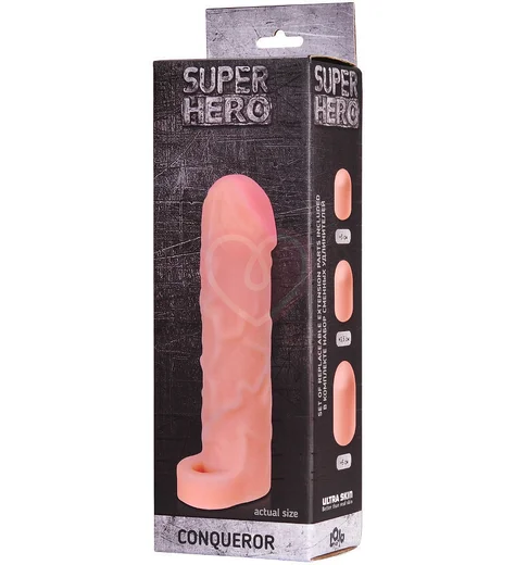 Насадка удлинитель с кольцом на мошонку Lola Games Super Hero Conqueror телесный фото 3