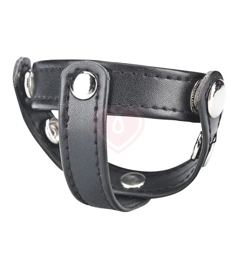 Кожаное кольцо на член с разделителем мошонки T-Style Cock Ring фото 3