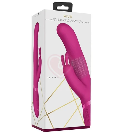 Вибратор Izara с ротацией шариков и клиторальным стимулятором розовый фото 2