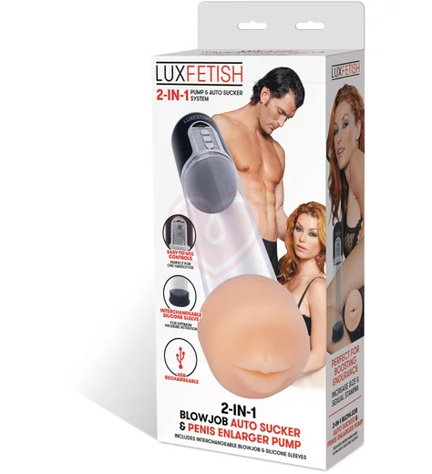 Вакуумная помпа с мастурбатором ротик Lux Fetish Blowjob Auto Sucker Penis Enlarger Pump фото 6