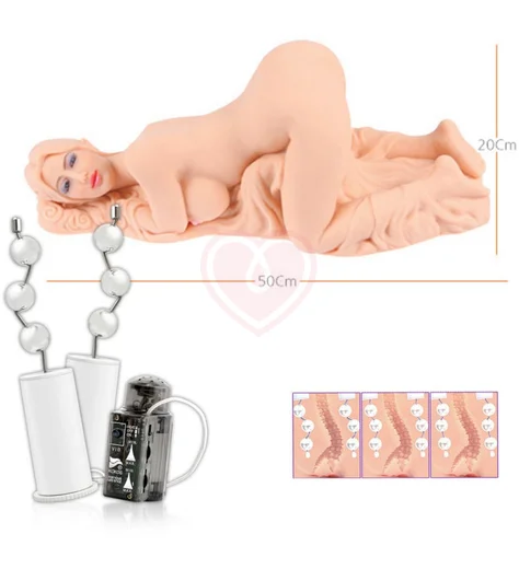 Мастурбатор куколка с тремя отверстиями Kokos Valentina с двойным слоем и вибрацией фото 4