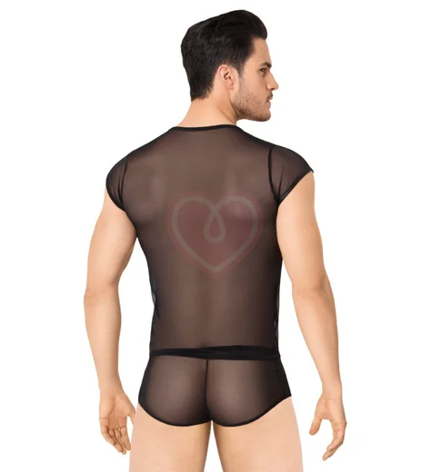 Мужской комплект из прозрачной футболки и трусов в полоску фото 2