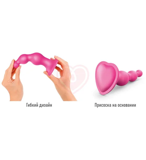 Рельефный фаллоимитатор Strap-On-Me Dildo Plug Beads размер M 13,8 см розовый фото 2