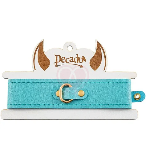 Кожаный ошейник Pecado голубой фото 6