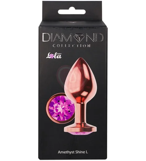 Анальная пробка с фиолетовым кристаллом Diamond Amethyst Shine L розовое золото фото 4