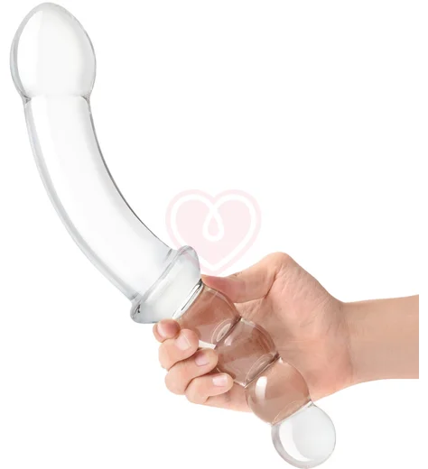 Стеклянный двусторонний фаллоимитатор Girthy Double Sided Dong With Anal Bead прозрачный фото 5