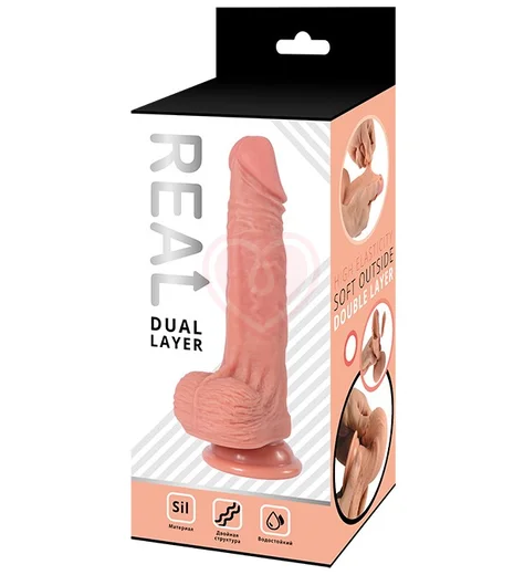 Силиконовый реалистичный фаллоимитатор Real Dual Layer 21 см фото 4