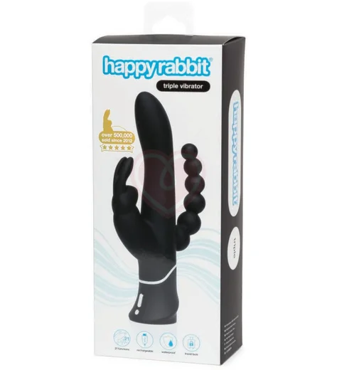 Вибратор для тройного удовольствия Happy Rabbit Triple чёрный фото 2