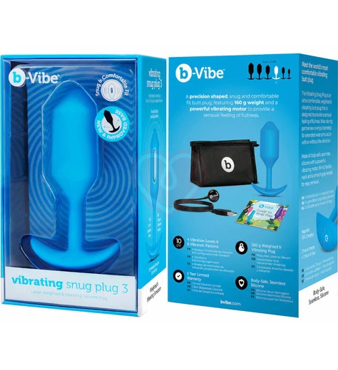 Утяжелённая вибропробка b-Vibe Vibrating Snug Plug 3 средняя голубая фото 2