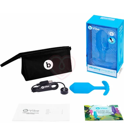 Утяжелённая вибропробка b-Vibe Vibrating Snug Plug 3 средняя голубая фото 3