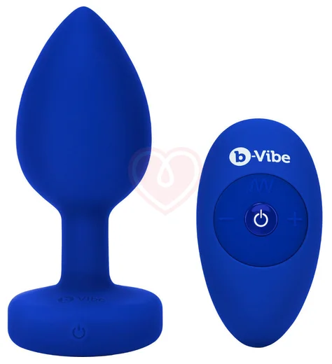 Вибропробка b-Vibe Vibrating Jewel Plug L/XL с кристаллом и пультом синяя фото 2