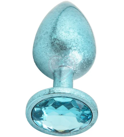 Алюминиевая анальная пробка Kanikule Small с гранёным кристаллом голубая фото 2