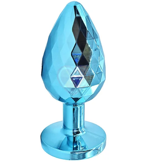 Текстурная алюминиевая анальная пробка Kanikule Medium с кристаллом голубая фото 3