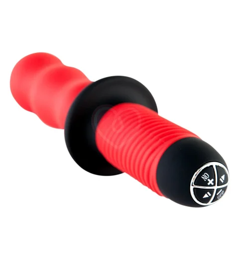 Большой рельефный анальный вибратор с ручкой ToyFa красный фото 2