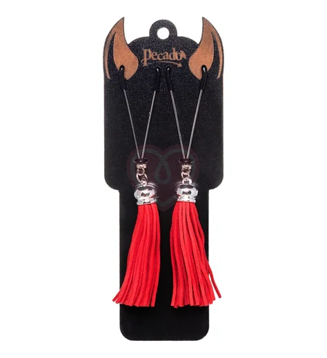 Зажимы-вилки на соски с замшевыми кисточками Pecado BDSM красные фото 2