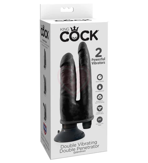 Вибратор реалистик на присоске двойной King Cock Double Penetrator чёрный фото 5