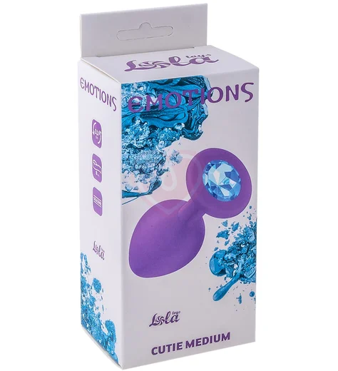 Средняя анальная пробка Emotions Cutie Medium фиолетовая с голубым кристаллом фото 3