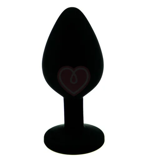 Силиконовая анальная пробка средняя чёрная с голубым кристаллом фото 3