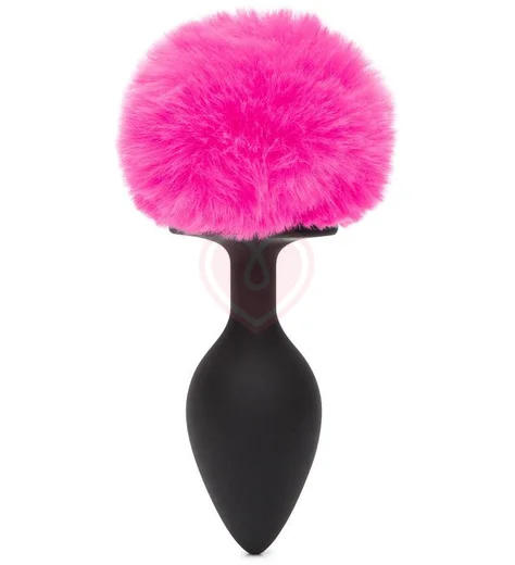 Большая анальная пробка с хвостиком Happy Rabbit чёрно-розовая фото 2