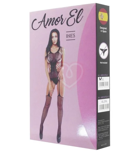 Кэтсьюит Amor El Ines с крупной сеткой и имитацией чулок чёрный фото 2