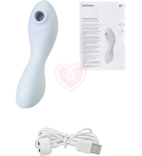 Вибратор с вакуумной стимуляцией Satisfyer Curvy Trinity 5+ и приложением голубой фото 6