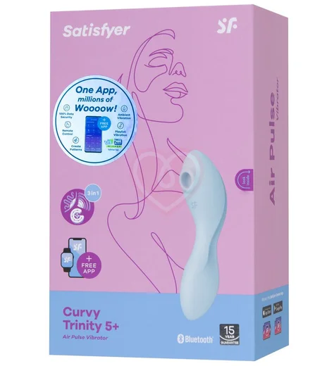 Вибратор с вакуумной стимуляцией Satisfyer Curvy Trinity 5+ и приложением голубой фото 7