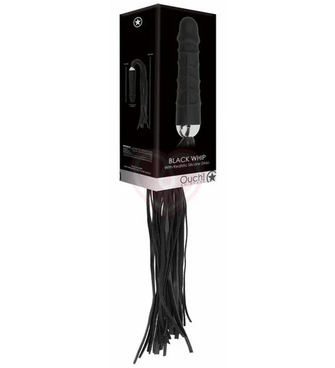 Плётка с ручкой-фаллоимитатором Ouch! Whip with Realistic Silicone Dildo чёрная фото 3