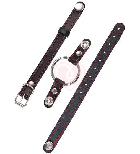 Кляп со съемным кольцом 4 см и красной строчкой Pecado BDSM черный фото 3