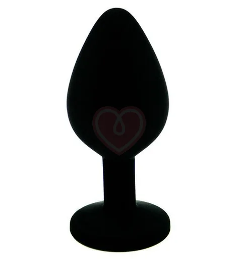 Силиконовая анальная пробка средняя чёрная с чёрным кристаллом фото 2