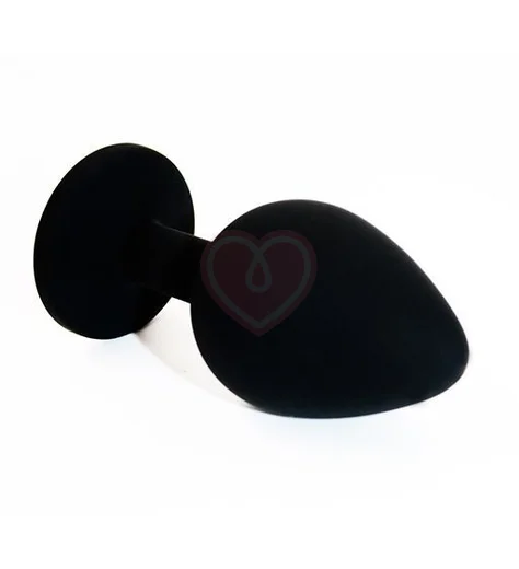 Силиконовая анальная пробка средняя чёрная с чёрным кристаллом фото 4