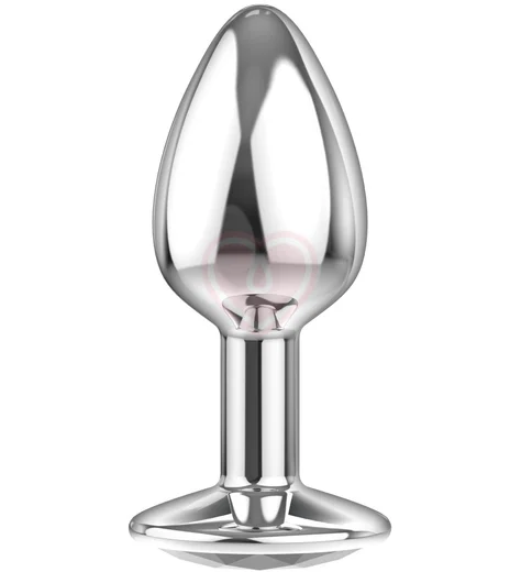 Анальная пробка с прозрачным кристаллом Diamond Clear Sparkle Small серебро фото 3