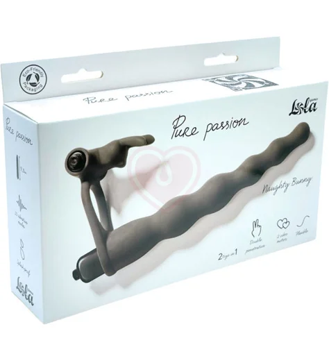 Вибронасадка для двойного проникновения со стимуляцией клитора Pure Passion Bunny 17 см чёрная фото 2