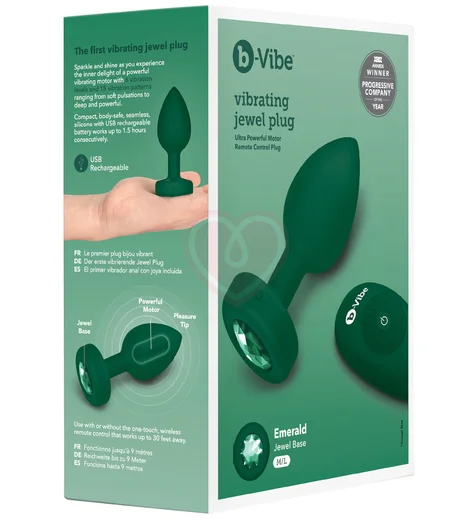 Вибропробка b-Vibe Vibrating Jewel Plug с кристаллом и пультом зелёная фото 2